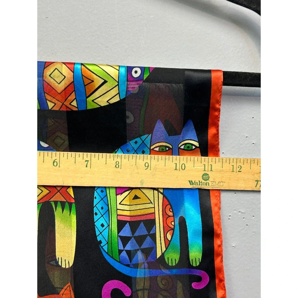 Laurel Burch Scarf Women OS Multicolor Silk Cat Art Whimsical Folk Art Rectangle